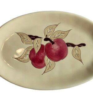 Stoneware Serving Platter Small Oval Yellow Hand-Painted Apples Russ Berrie